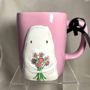 Rae Dunn Ghost with Flowers Hey Boo Lavender Mug Cup Double Sided Magenta NEW